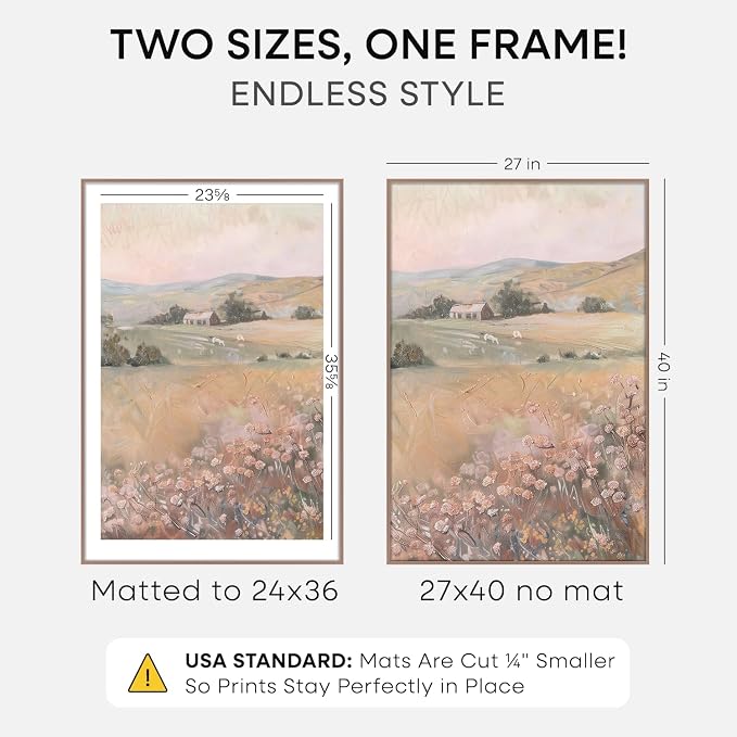 Homeforia 27x40 inch Poster Frame Mocha, High End Metal 27 x 40 Large Movie Picture Frames with Mat 24 by 36 in Photo, 27x40 Thin Frame Matted to 24x36, 40x27 Frame, Tempered Glass, Wall Kit, Set of 1