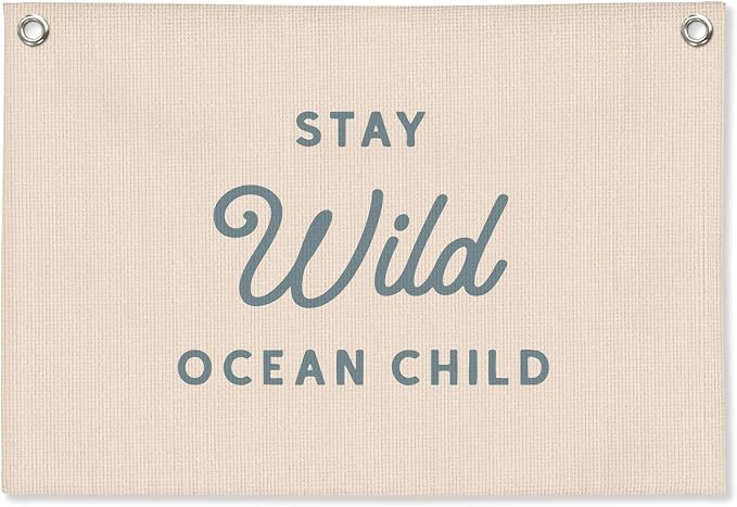 Ocean Nursery Decor, Stay Wild Ocean Child Wall Linen Canvas Banner, Coastal Beach Wall Decor for Kids Boys Girls Toddler Nursery Room Bedroom Playroom 30x20 Inch