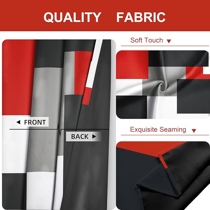 Tyrot Red Black 100% Blackout Curtains for Bedroom 72 inch Length 2 Panels Set White Grey Modern Abstract Geometric Black Out Curtains Insulated Room Darkening Window Drapes for Living Room, 42Wx72L