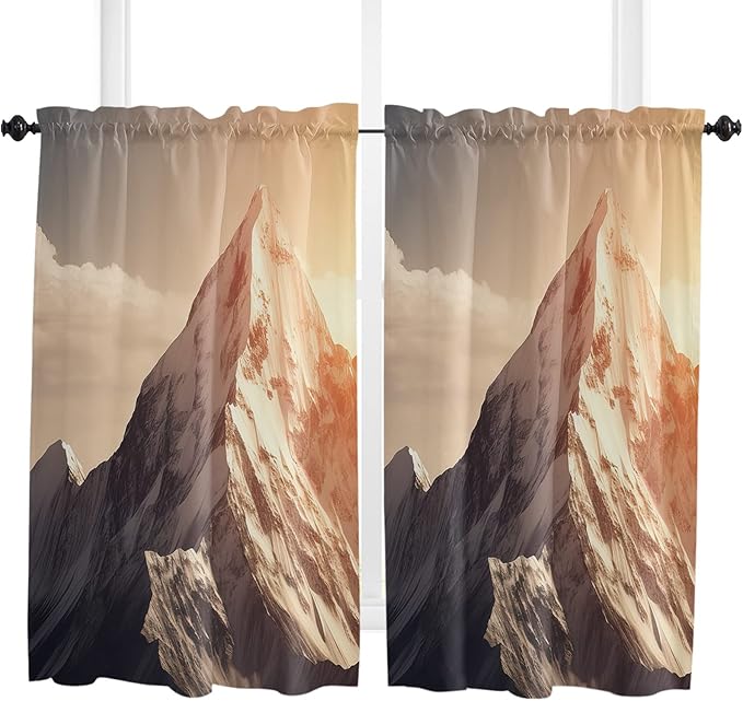 Kitchen Tier Curtains 45 inches Length, Mountains Natural Landscape Alps Window Curtains for Living Room Bath Cafe,Rod Pocket Light Filtering Drapes Short Half Window Treatment Tiers 2 Panels