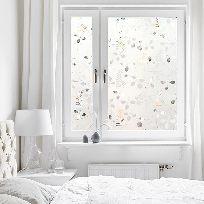 LEMON CLOUD Frosted Window Privacy Film Stained Static Cling Glass Film Decorative Colorful Glass Window Sticker, Non-Adhesive Sun Blocking Tint for Home Sliding Door, Mimosa-Patterned, 23.6" x 157.4"