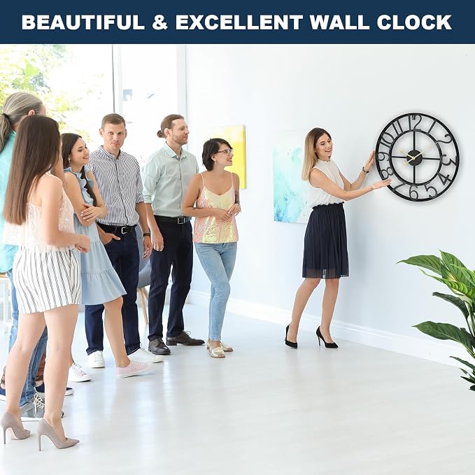 Pytha Sight 20 Inch Large Oversized Wall Clocks for Living Room Decor,Battery Operated Silent Non Ticking,Vintage Rustic Big Arabic Numeral Metal Wall Clock for Kitchen,Bedroom,Office,Dining Room