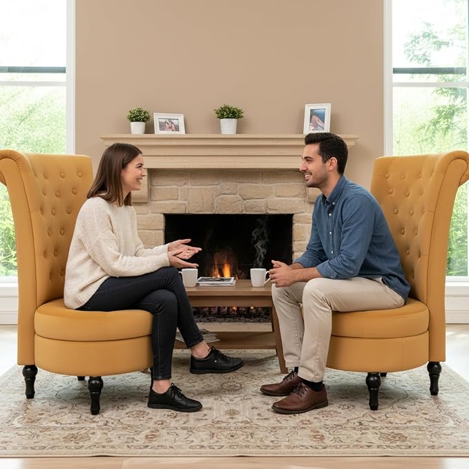 Container Furniture Direct Royal High-Back Velvet Accent Chair for Vanity with Storage and Luxurious Upholstery, Retro Design and Versatile Usage for Livingroom, Bedroom, Lounge and Office, Yellow
