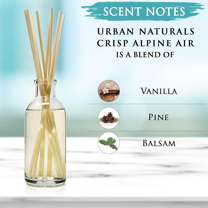 Urban Naturals Reed Diffuser Set, Crisp White Linen - Bathroom Shelf Décor | Citrus, Ozone, Ylang-Ylang, Lilies & Sandalwood Scent Notes for a Fresh, Clean Cotton Smelling Home, Made in the USA