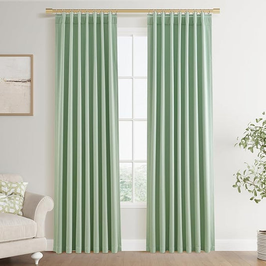 Joywell 100% Blackout Linen Curtains 84 Inch Long for Bedroom Window Black Out Curtain Back Tab Rod Pocket Thermal Insulated Drapes for Living Room with Hooks 2 Panels,52 x 84,Aqua Green