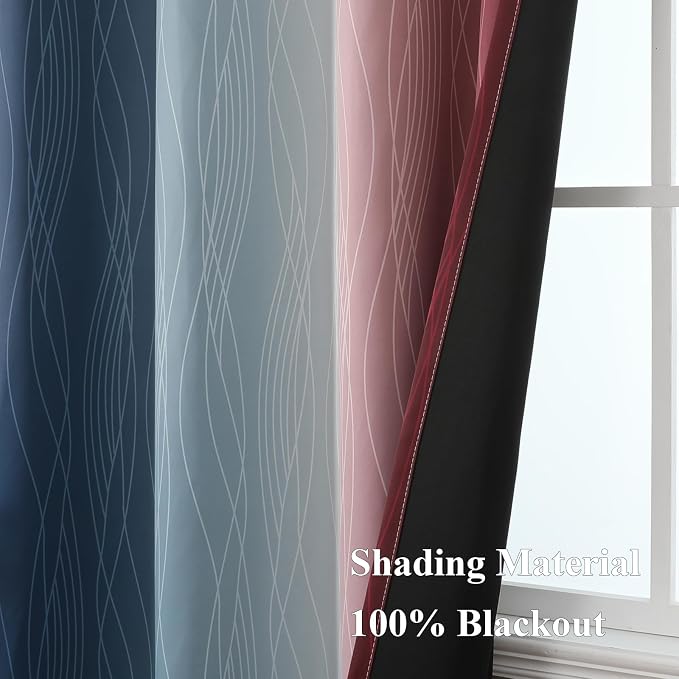 Estelar Textiler Navy Blue and Burgundy Red Ombre Blackout Curtains 54 Inch Length for Window, Room Darkening Thermal Insulated Energy Efficient Grommet Drapes for Bedroom,52x54 Inch,2 Panels