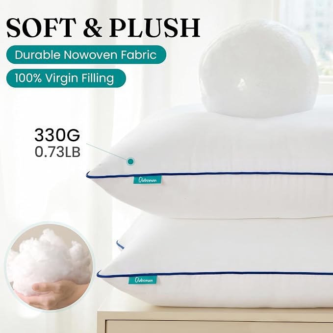 Oubonun 12 x 20 Throw Pillow Inserts – Durable & Structured, Soft Down Alternative Decorative Pillows with Piping Edge for Couch Sofa Bed, Machine Washable, White, Pack of 4