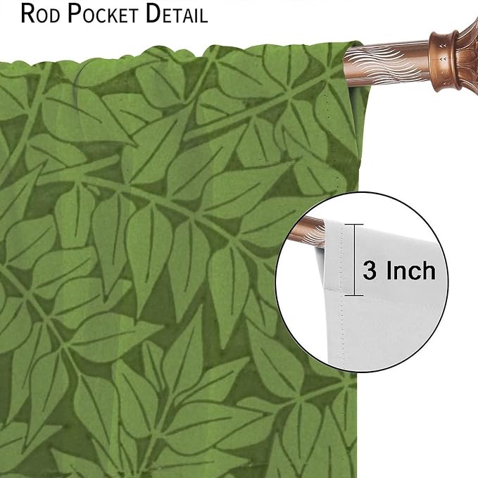 Bohemia Retro William Morris Art Blackout Window Curtains, Flowers Foliage on Green Background Curtains, for Living Room Bedroom 27.5(W)*63(L) 2 Panels