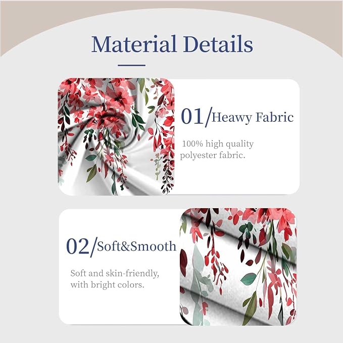 Red Watercolor Floral Curtains, Botanical Leaves Vine Flowers Curtain, Rustic Farmhouse Flower Leaf Blackout Window Treatment Drapes for Bedroom Living Room 42x96 inch, 2 Panels