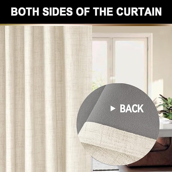 100% Blackout Shield Full Blackout Curtains for Bedroom 72 inch Length 2 Panels Set, Clip Rings/Rod Pocket Faux Linen Black Out Curtains for Living Room, Thermal Insulated, 50Wx72L, Cream