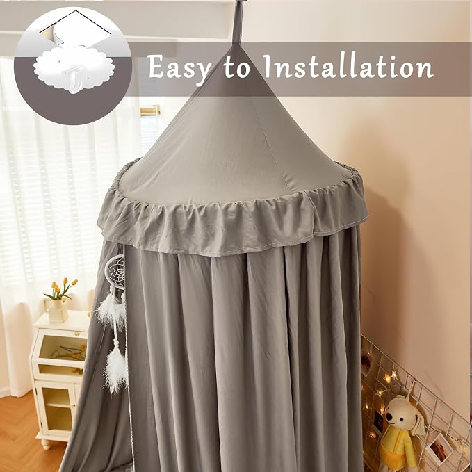 Princess Decor Canopy for Kids Bed, Soft and Durable Bed Canopy for Girls Room Tent Canopy Dreamy Mosquito Net Bedding, Children Reading Nook Canopies Indoor (Grey)