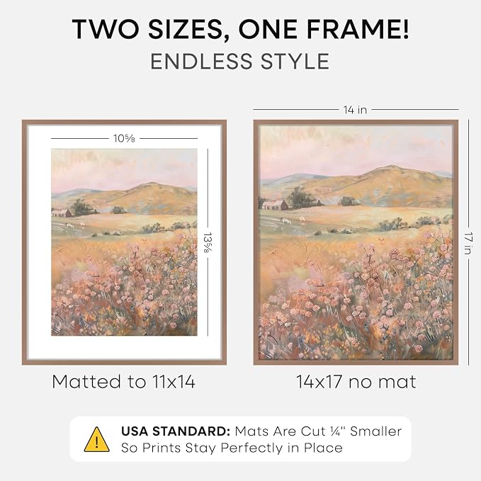 Homeforia 14x17 Picture Frame Mocha, High End Metal 14 x 17 Poster Frames with Mat 11 x 14 for Photo, 14x17 Mocha Frame Matted to 11x14 inch Print, 17x14 Thin Frame, Tempered Glass, Wall Kit, Set of 1