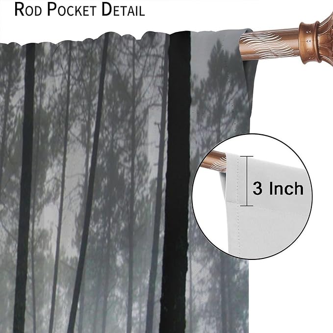 Green Forest Blackout Curtains for Bedroom,Watercolour Nature Lake Misty Forest Plants Trees Landscape Window Drapes for Boys Girls Living Room Kitchen 84x84in