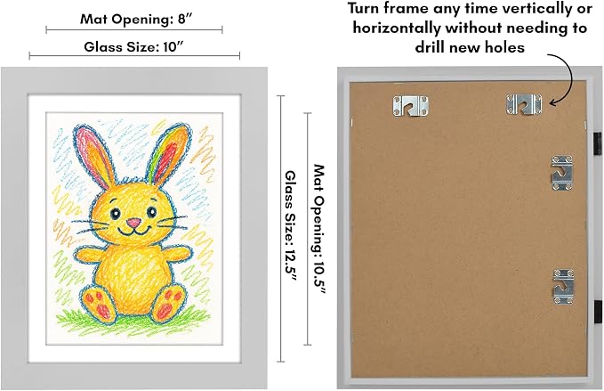 Americanflat Kids Artwork Frame Changeable (Gray) - Magnetic Door Holds 100 Art Pieces - 8.5x11 Letter Size Display with Mat or 10x12.5 Without Mat - My Mini Masterpiece