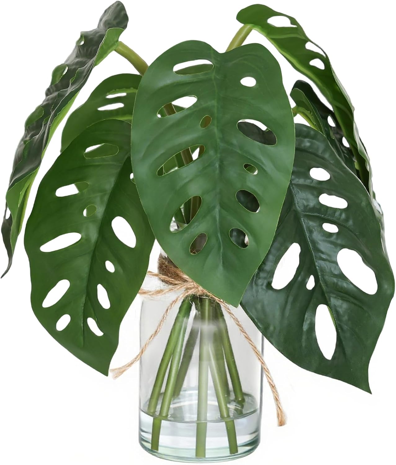 Artificial Flowers Turtle-Back, Alocasia Leaf, in Glass Vase with Faux Water,7Pcs Artificial Leaves Real Touch Latex Leaves for Centerpiece (1, Turtle-Back Leaf)