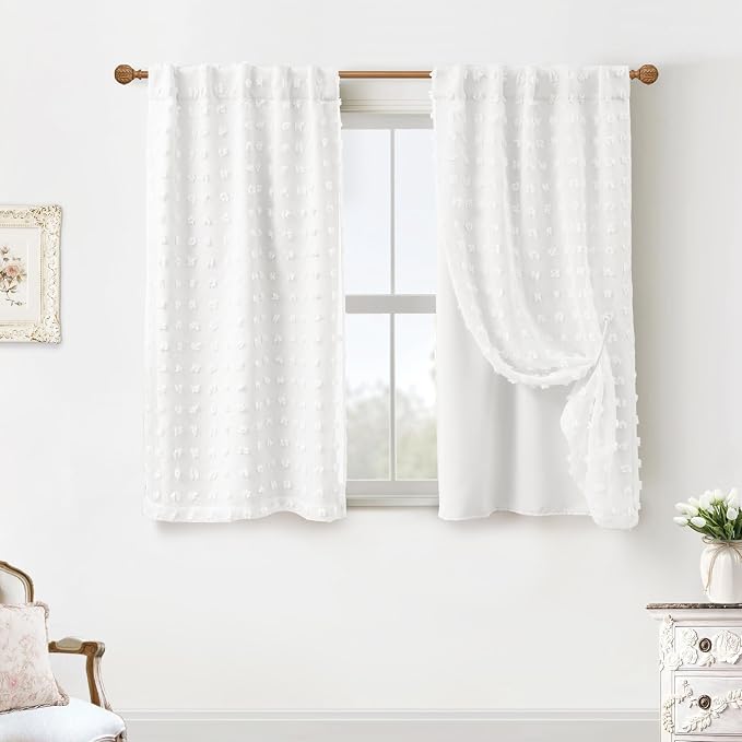 Lino Rosa Short Blackout Curtains for Bedroom,Back Tab Semi Black Out Sheer Double Layered Curtains 54 Inch Long