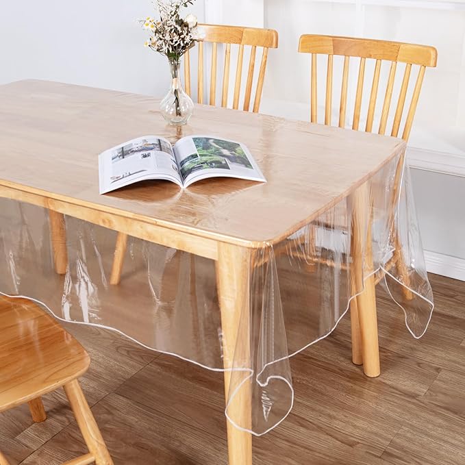 JIUZHEN 54" x 102" Heavy Duty Clear Vinyl Tablecloth – 100% Waterproof & Oil-Proof, Spill-Resistant – Easy Wipe-Clean Table Cover for Dining, Parties, Camping, Picnic, Holidays (Rectangle)