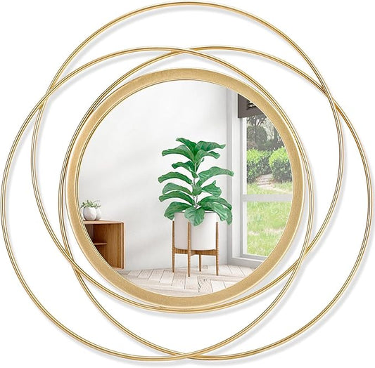 Gold Art Circle Mirror for Wall with Iron Metal Wire Frame Wall-Mounted Mirror for Home Decor Living Room Bedroom Bathroom Entryway Small 12"