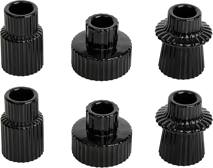Vixdonos Taper Glass Candlestick Holders Tealight Candle Holders for Table Centerpieces, Wedding Decor and Dinner Party (6 Pcs, Black)