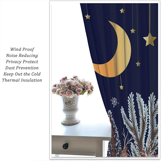 Rustic Animal Curtains, Wild Forest Animal Bear Fox Deer Kids Window Treatments for Living Room Bedroom, Farmhouse Woodland Blackout Drapes 2 Panel Sets, 63x63 Inch