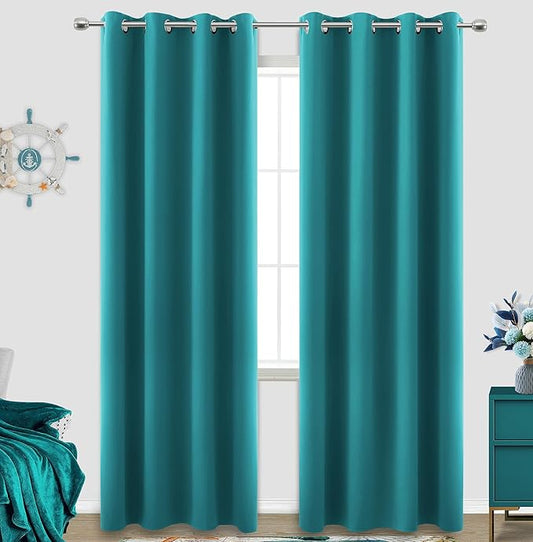 KOUFALL Window Treatments for Winter Decorations,Dark Teal Christmas Decor Thick Blackout Thermal Insulated Heavy Duty Curtain Drapes for Living Room,90 Inch Long,2 Panels Set