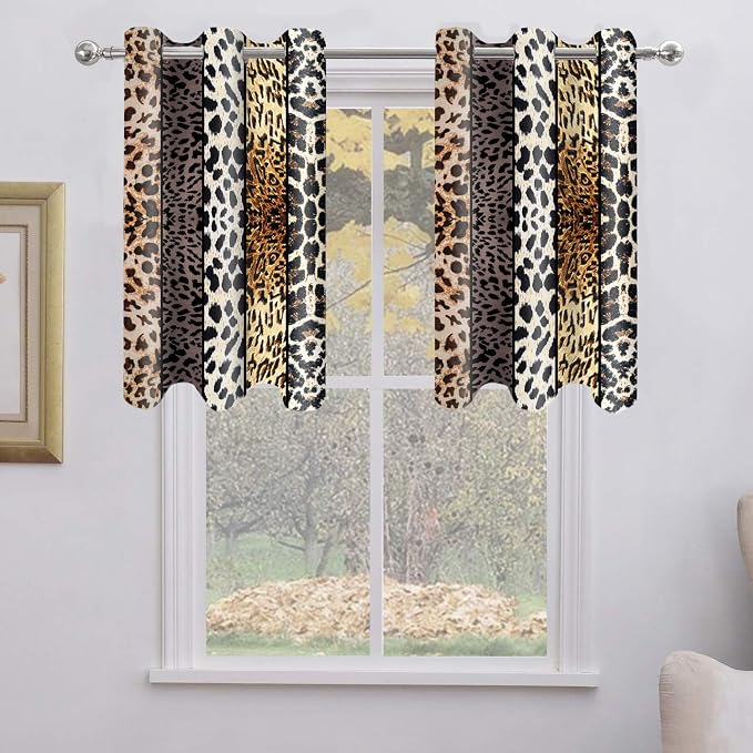 Wild Animal Print Curtain, Room Darkening Thermal Insulated Blackout Leopard Boa Window Drapes with Grommets for Living, Dining, Bedroom, Grey Leopard Print, 52"x 36", 2 Panels