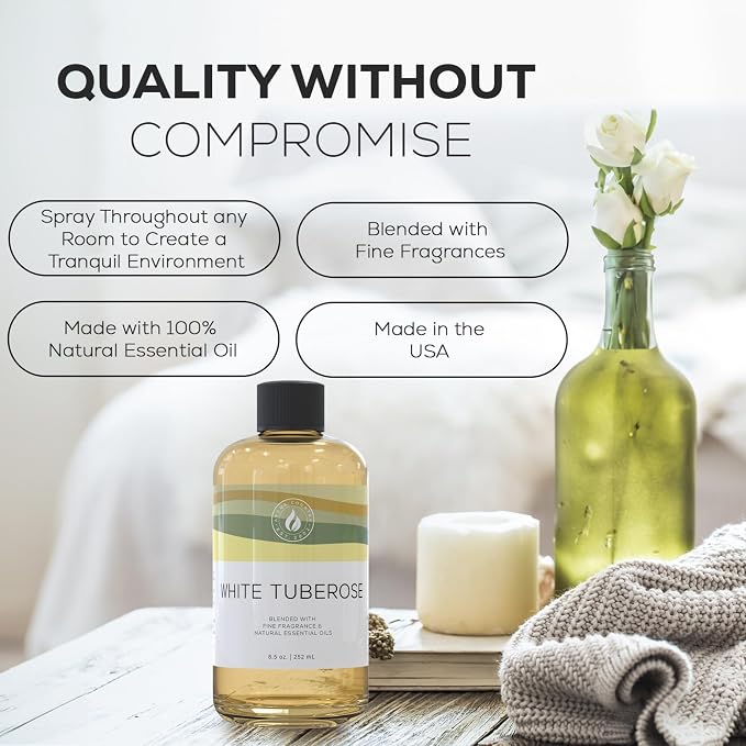 Aroma Country White Tuberose Luxury Diffuser Oil Refill (8.5 Fl Oz) | Hotel-Inspired • Long-Lasting Home Fragrance • for Aromatherapy, Reed Diffusers, Diffuser Machines & Room Sprays