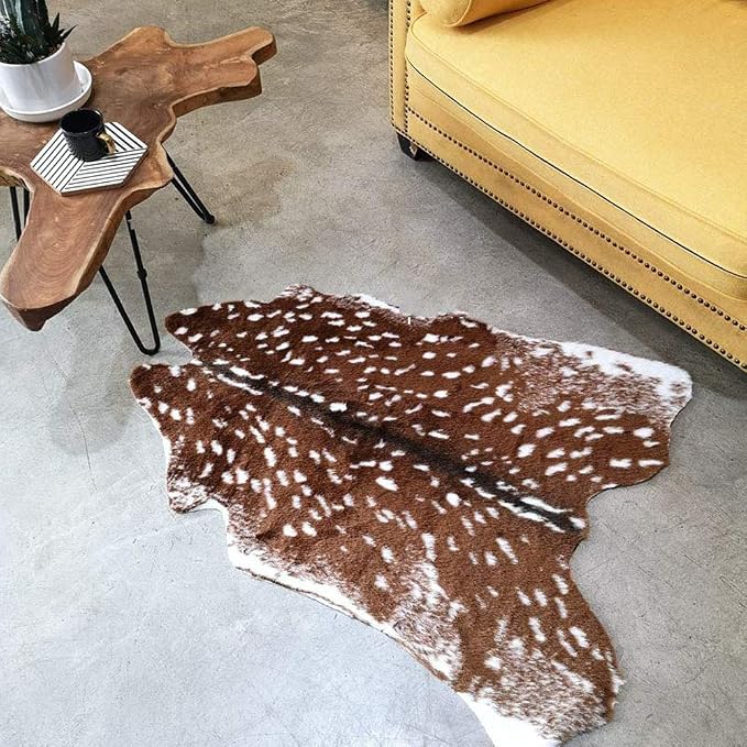 Faux Cowhide Area Rug, Sika Deer Printed Hide Rug Animal Print Rug Faux Fur Area Rugs Carpet for Home Office Livingroom Bedroom