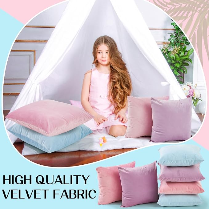 Berlune 6 Pcs Pastel Velvet Throw Pillow Covers 18" x 18" Decorative Cushion Cases Soft Throw Pillows Coquette Party Accessories Couch Sofa Bed Picnic Chair Home Decor, No Inserts