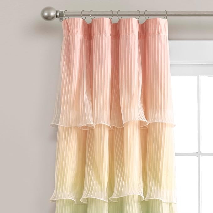 Lush Decor Rainbow Ombre Nerina Light Filtering Window Curtain Panels Pair 36" W x 84" L Rainbow - Rainbow Curtains - for Kids Bedroom - Nursery Decor