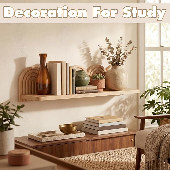 Briwooody Wood Wall Coat Rack/Boho Wall Shelf Mid-Century Modern Wooden Coat Vintage Mount Altar Decor for Bathroom Bedroom Office Nursery Decor Entryway Organize (22 x 5.5 x 4.5 Inch,Wood,1 Pcs)
