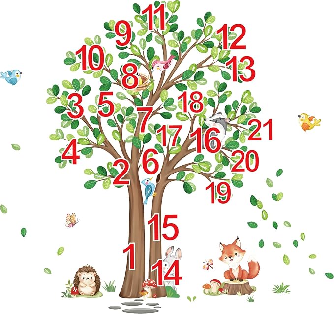 decalmile Woodland Animals Large Forest Tree Wall Decals Fox Rabbit Hedgehog Wall Stickers Baby Nursery Toddler Room Living Room Wall Decor