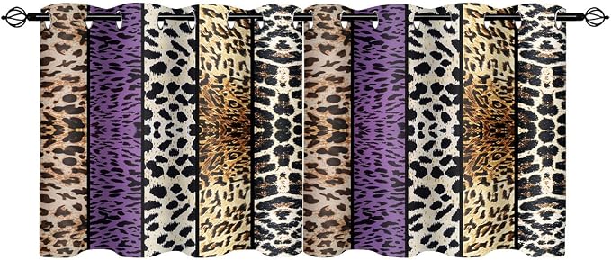 Wild Animal Print Curtain, Room Darkening Thermal Insulated Blackout Leopard Boa Window Drapes with Grommets for Living, Dining, Bedroom, Purple Leopard Print, 42"x 24", 2 Panels