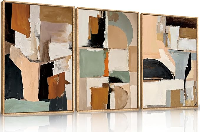 LHIUEM Large Abstract Color Block Framed Canvas Wall Art Set,Colorful Brush Stroke Shapes Wall Decor,Watercolor Pastel Minimalist Artwork for Living Room,Bedroom,Dining Room,Office -24"x36"x3
