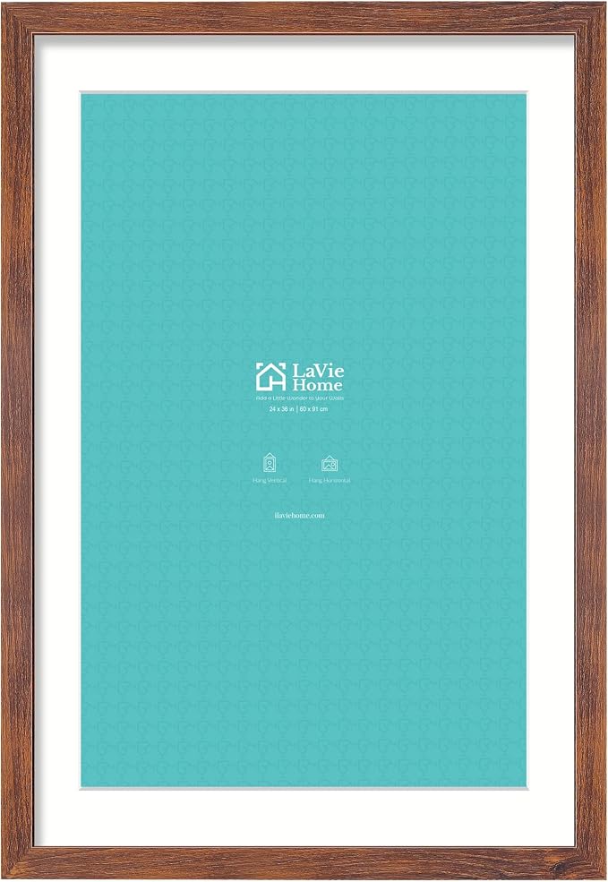 LaVie Home 24 x 36 Picture Frame Brown Poster Frame,Display Pictures 20x30 with Mat or 24x36 Without Mat, Stable and Sturdy Frame and Polished Plexiglass, Suitable for wall decoration（1 Pack）