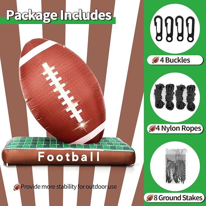 6Ft Tall Large Glow in The Dark Football Party Decorations, Blow Up Football with Built-in LED Light, Inflatable Light Up Football for Outdoor Yard