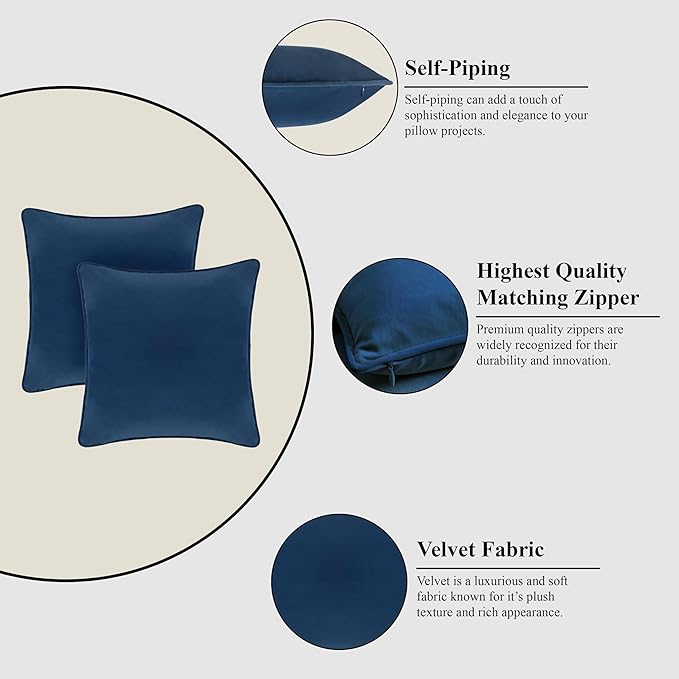 A1HC Set of 2 Luxurious Fine Soft Velvet Throw Pillow Covers Only, for Sofas, Beds, Vibrant Colors and Hidden Zipper. Enhance Your Living Space with Decorative Couch Pillow 18"x18", Royal Blue