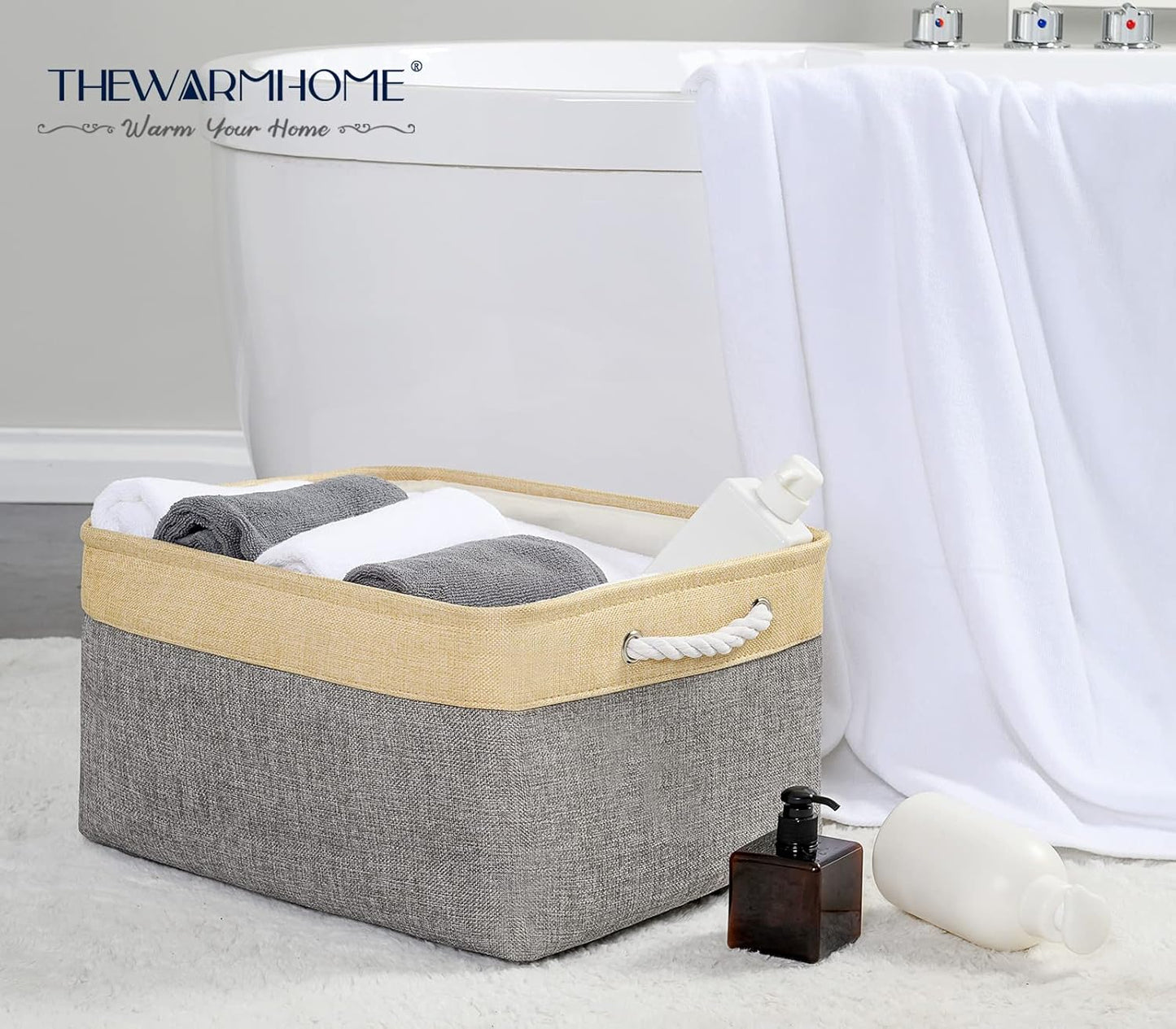 TheWarmHome Storage Baskets for Organizing, Extra Large-3Pack, 17.7L×13.8W×9.8H inch Large Sturdy Storage Bins, Decorative Storage Baskets for Shelves Closet Nursery (Gold&Grey)