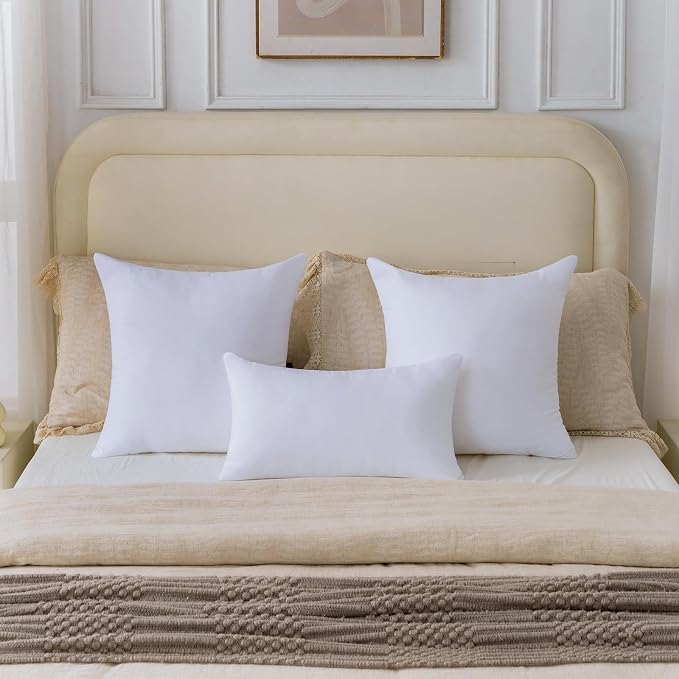 18 x 18 Pillow Inserts Set of 4 - Premium Soft and Fluffy 18 Inch Medium Sofa Decorative White Square Throw Pillow Inserts Stuffing for Living Room Couch and Bedroom Interior Cushions