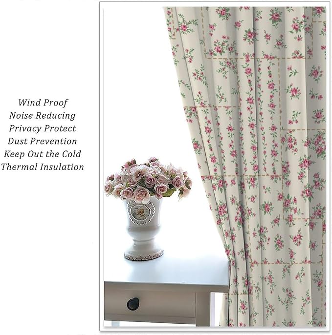 Boho Patchwork Floral Blackout Curtains Yellow Red Farmhouse Patchwork Quilted Country Check Print Window Drapes for Bedroom Living Room Kitchen Cafe （W31.5xL63 Inch） x2 Panels