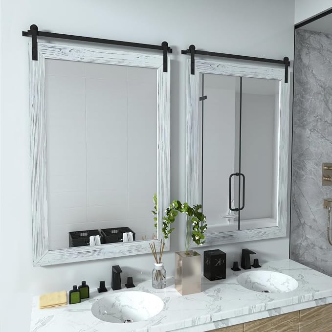 COGOOD Bathroom Mirrors for Over Sink - 38 x 25 Farmhouse Bathroom Mirror for Living Room, Entryway, Vanity Wall Decor White