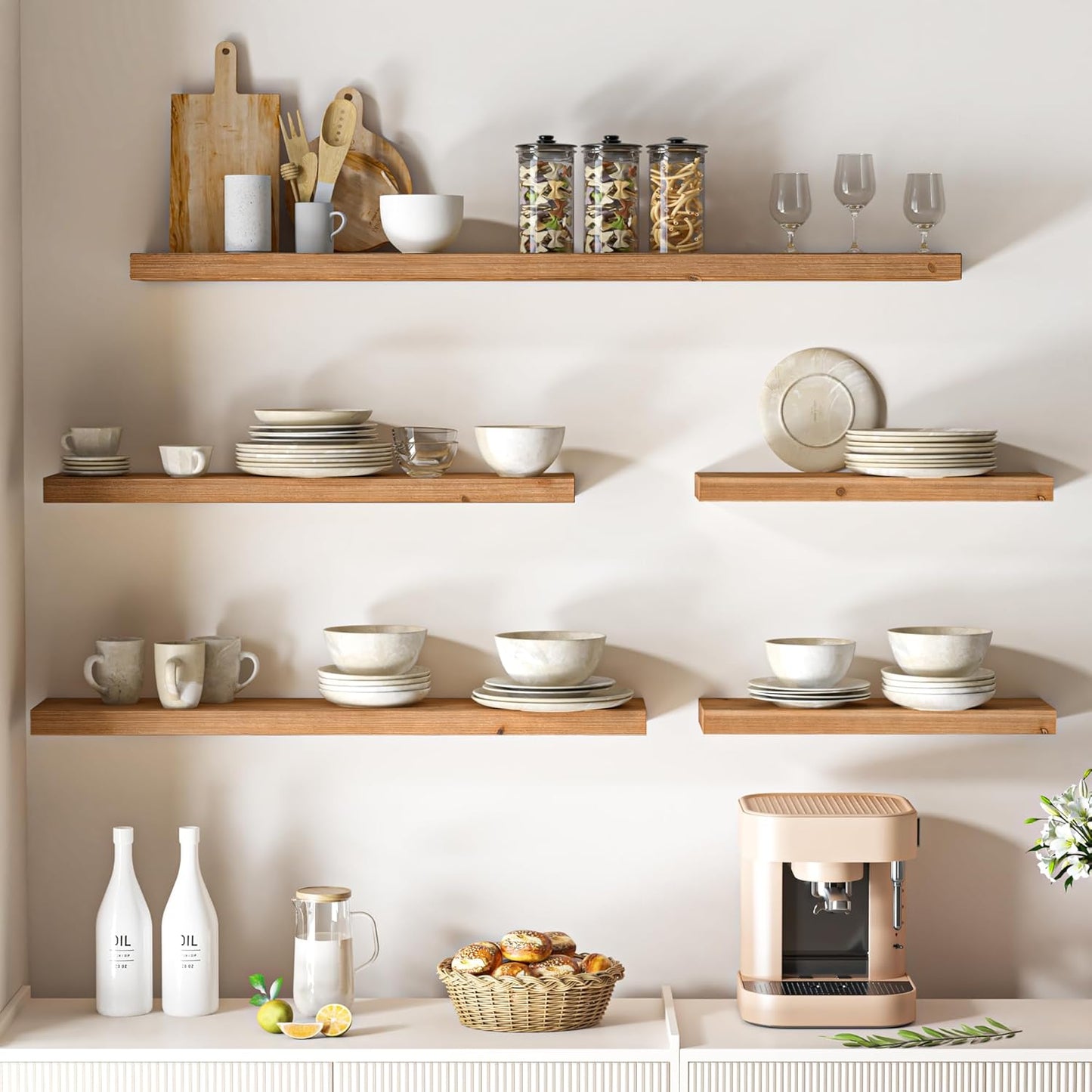 Floating Shelves for Wall, USA-Sourced Fir Wood 48 Inch Wall Shelves Set of 1, Natural Rustic Solid Wooden Floating Shelves Wall Mounted, Nursery Book Storage Shelf, Display Shelf for Bathroom