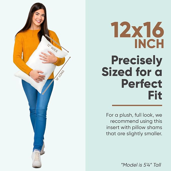 Pillowflex Synthetic Down Pillow Insert - 12x16 Down Alternative Pillow, Ultra Soft, Small Rectangle Lumbar, Travel, Neck, Sleeping Pillow - 1 Decorative Pillow Form