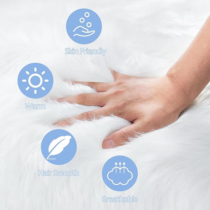 White Faux Fur Rug Small Round Fluffy Rug 2x2 Feet Round Rug for Kids Room Round Fuzzy Throw Rug for Bedroom Non-Slip Shag Faux Fur White Circle for Living Room Round Furry Rugs for Girls Room