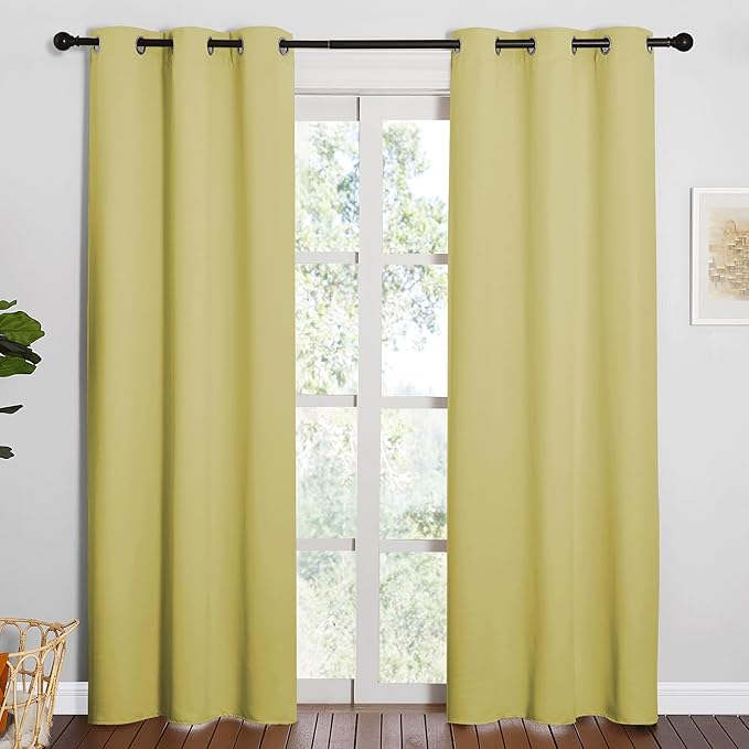 NICETOWN 84 inches Blackout Curtains for Office and Theater, Thermal Insulated Solid Grommet Drapes for Living Room (Paler Yellow, 1 Pair, 42 inches Wide)