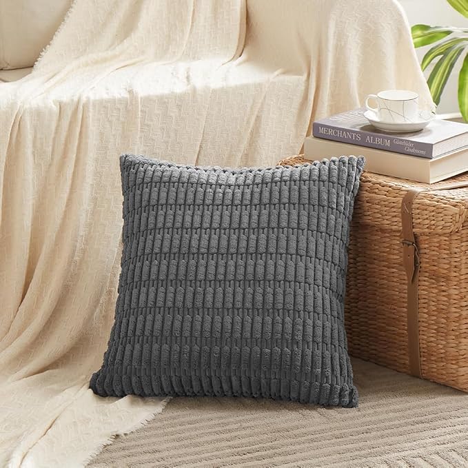 Fancy Homi 4 Packs Decorative Throw Pillow Covers for Living Room Couch Bed, Modern Farmhouse Boho Home Décor Accent Cushion Case, 18" x 18", Dark Gray