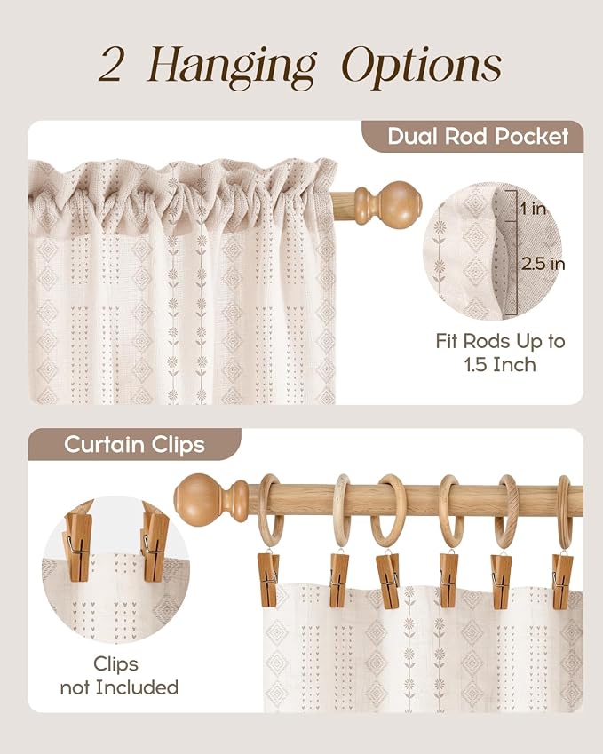 Miss Adola Farmhouse Kitchen Tier Curtains - 18 Inch Length Linen Blend Boho Cafe Curtains Striped Beige Small Window Treatments Over Sink Rod Pocket for Bathroom Living Room Light Filtering, 2 Panels