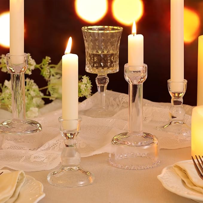 Lanttu 6 Pcs Clear Glass Candlestick Holders Taper Candle Holder Bulk | Crystal Candle Holders for Wedding, Table Centerpiece, Home Decoration