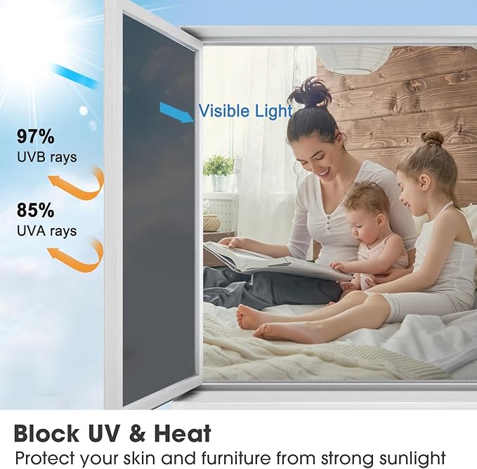 Viseeko Window Tint for Home Window Privacy Film See Out Not in Reflective One Way Window Film UV Sun Heat Blocking Window Film Static Cling for Home Office