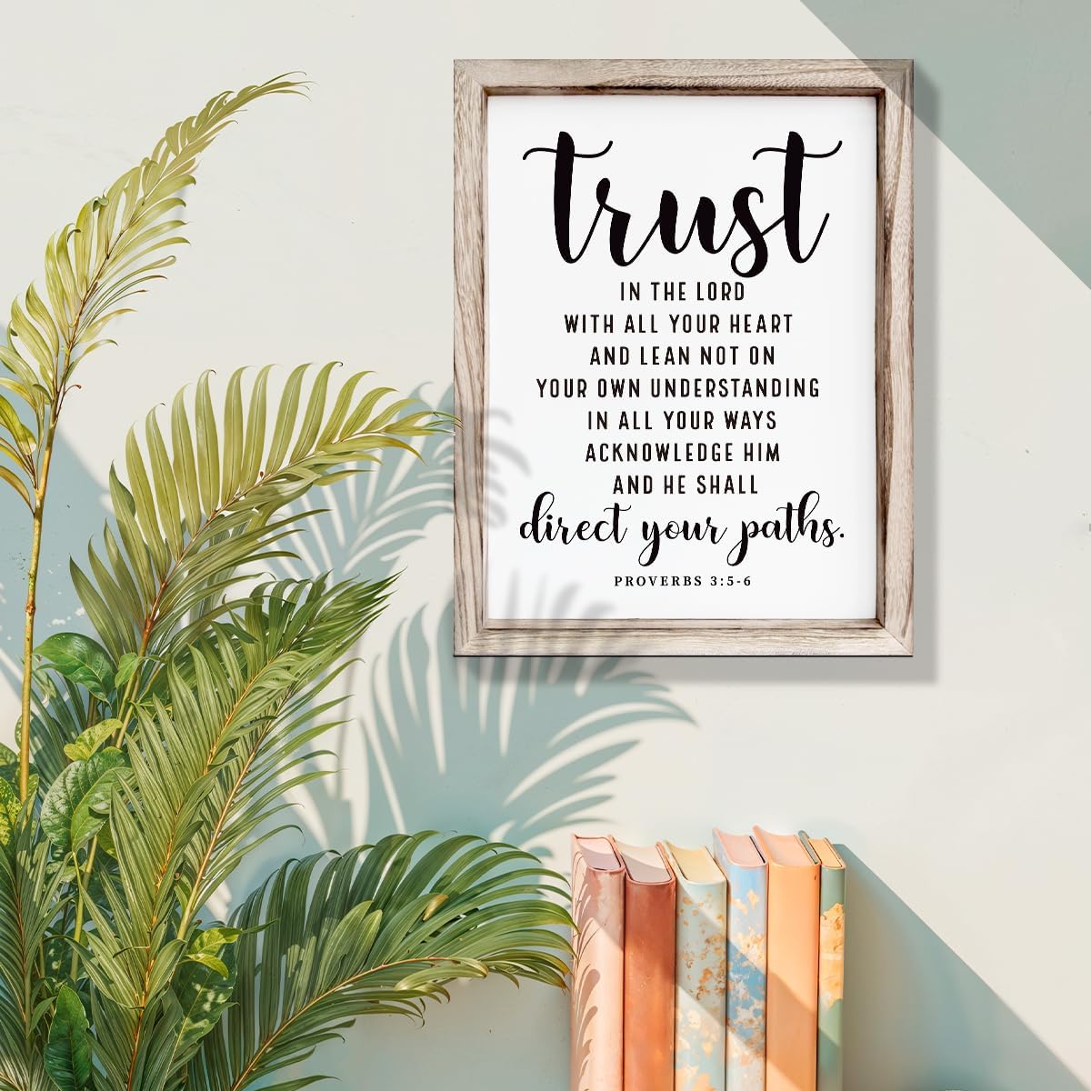 Christian Wall Signs, Rustic Home Decor, Church Room Decoration, Proverbs 3:5-6 Sign, Framed Wall Plaque Sign 15 * 11.5 inches, Trust in the Lord with All Thine Heart